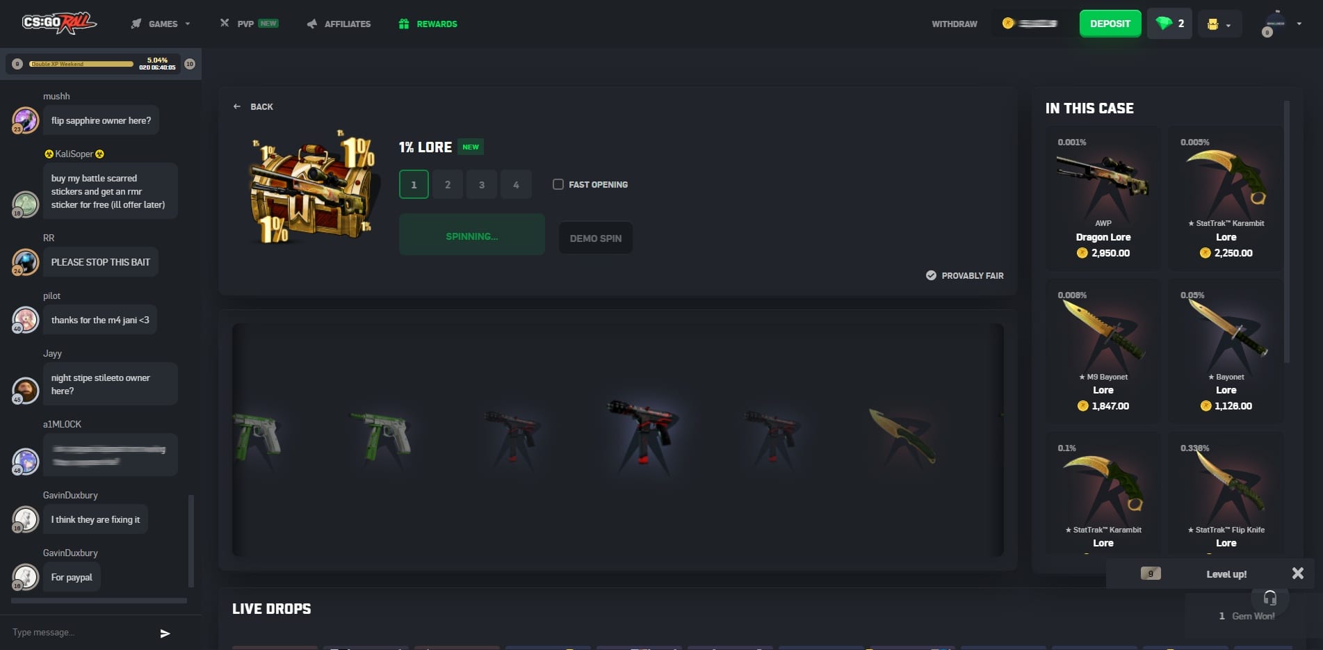 CSGORoll 1% Lore Case Opening