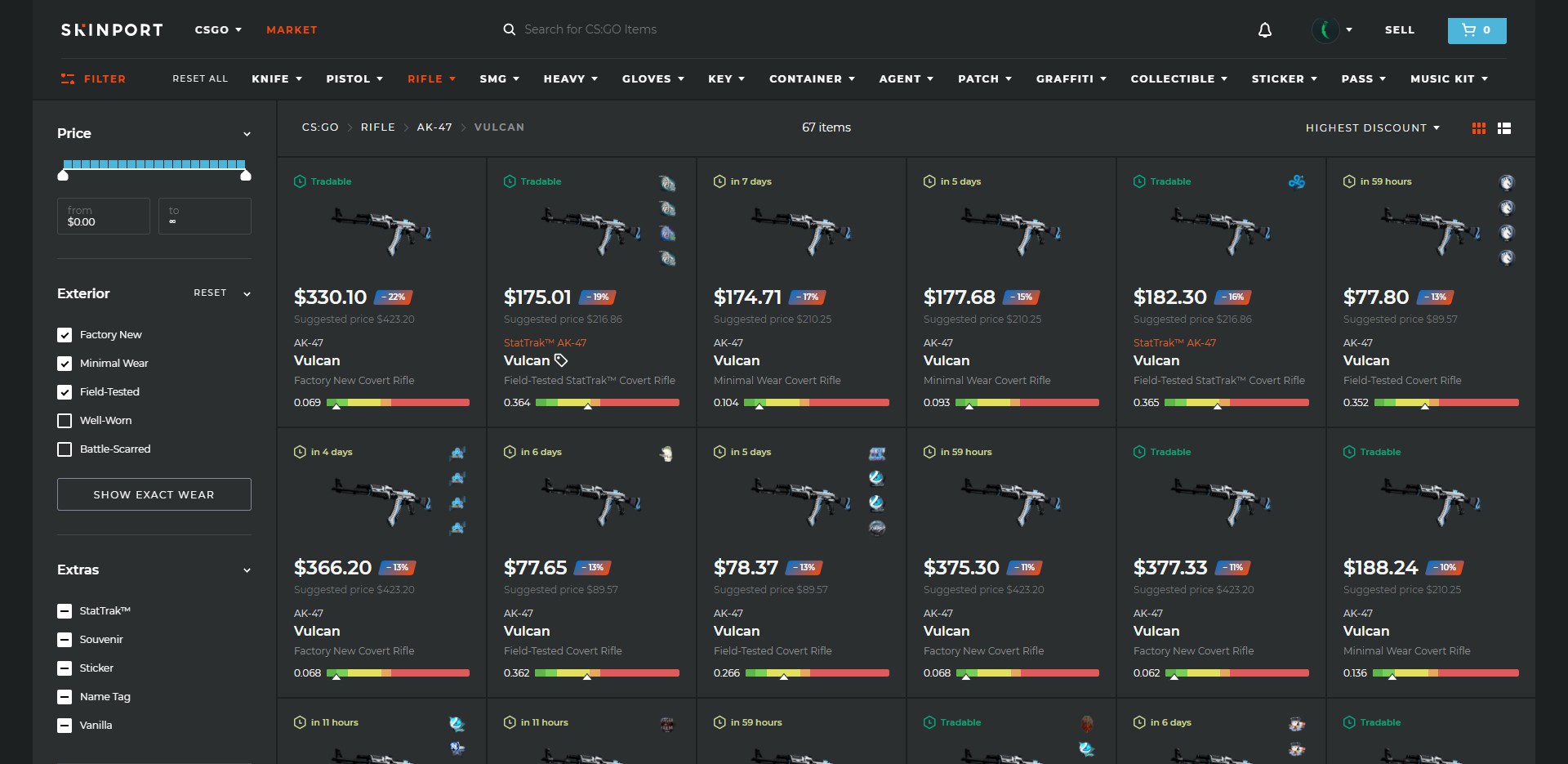 SkinPort CSGO Market AK47 Vulcan Best Deals