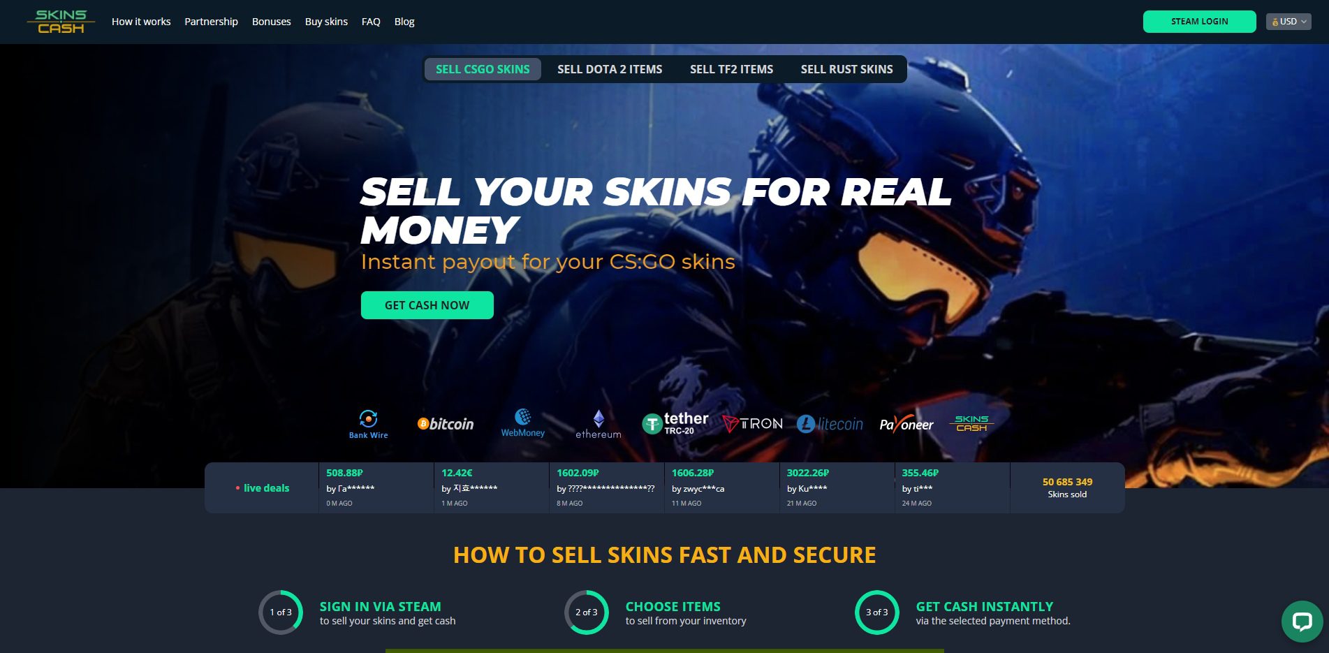 SkinsCash Homepage CSGO Skins