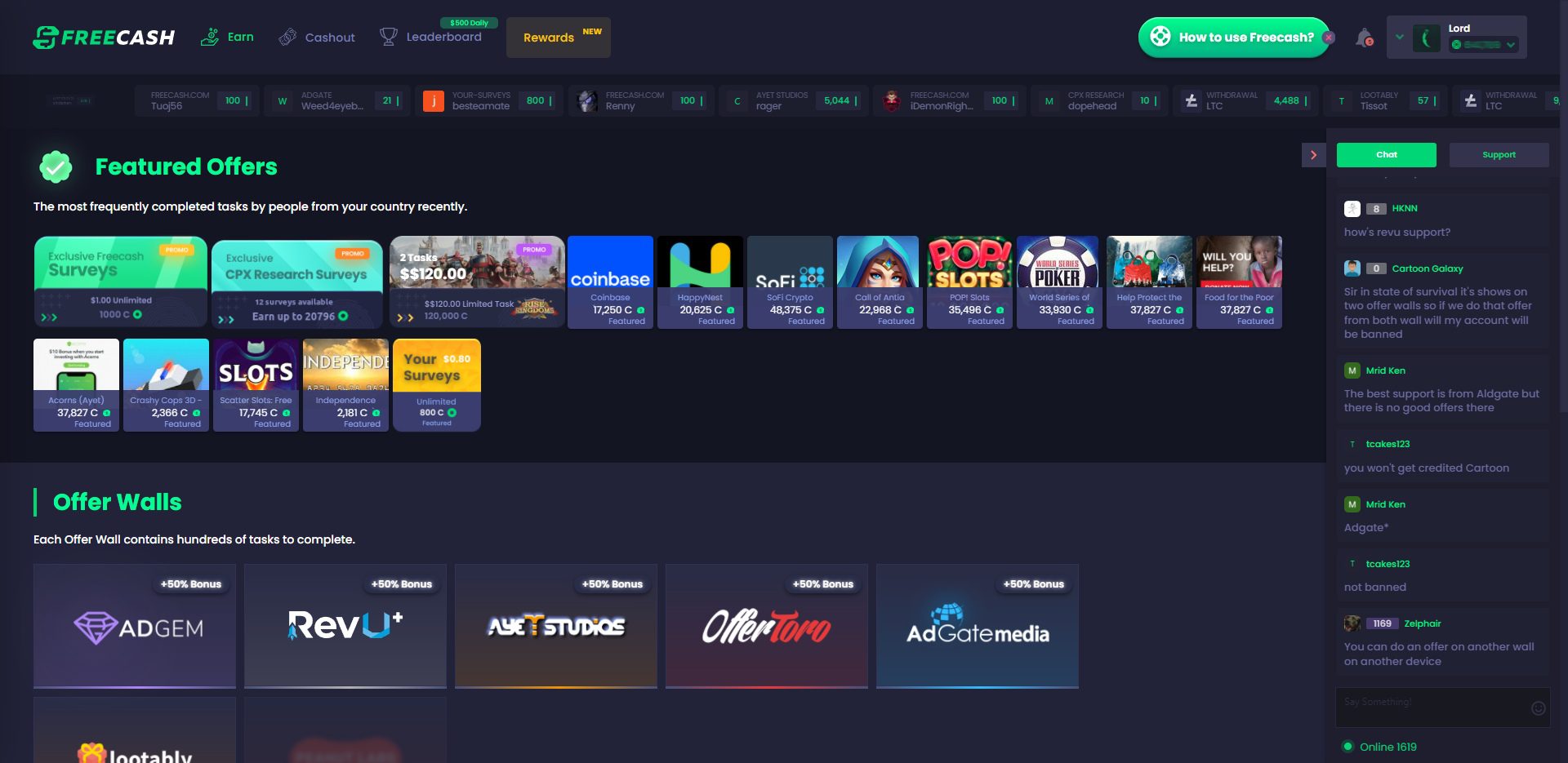 FreeCash.com Earning Offerwall