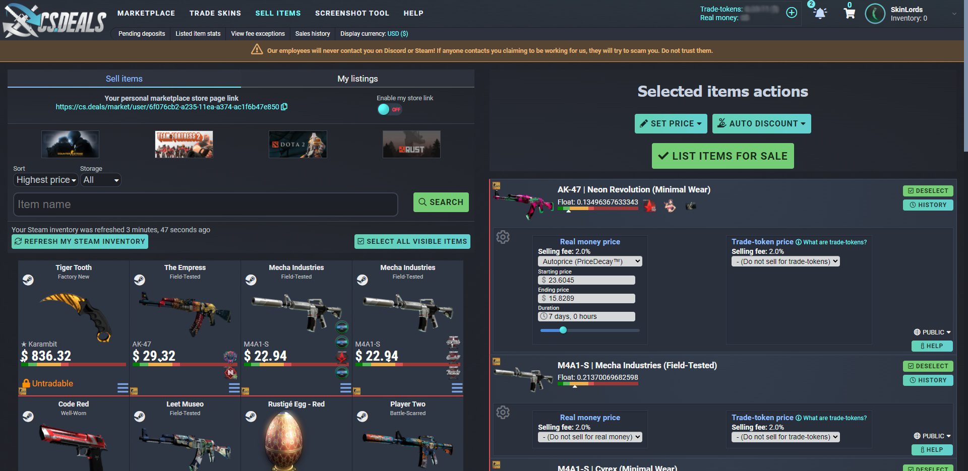 CS.Deals Item Selling Page