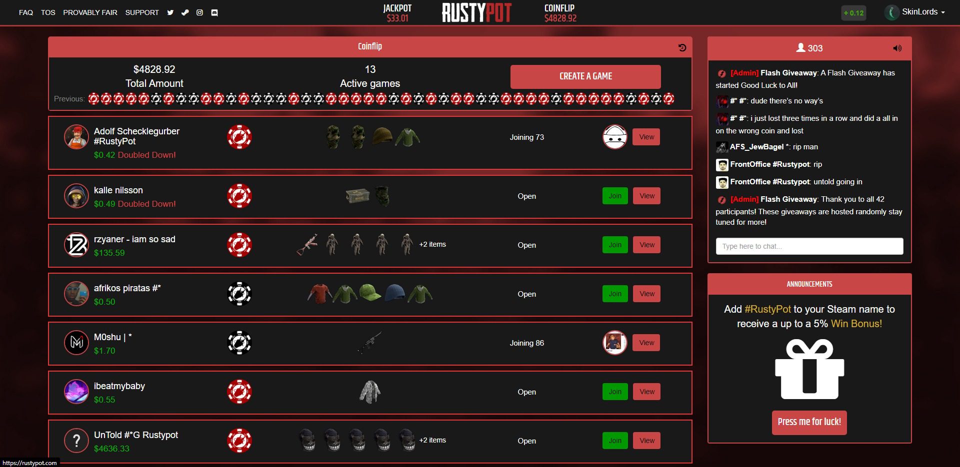 RustyPot Coinflip Games