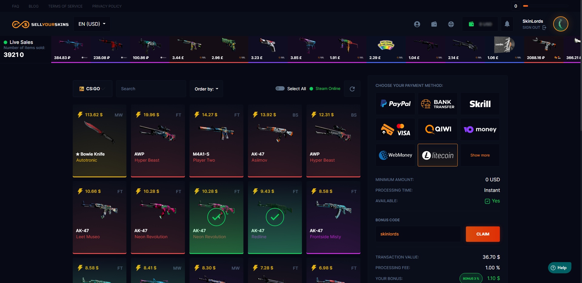 sellyourskins-csgo-skin-cash-out