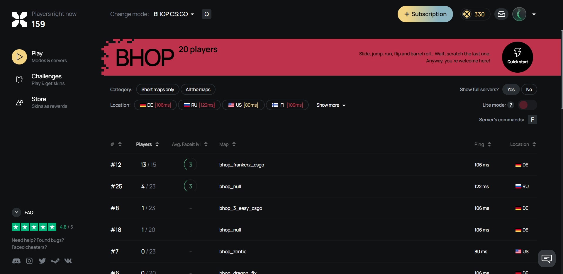 xPlay.gg BHOP Servers Overview