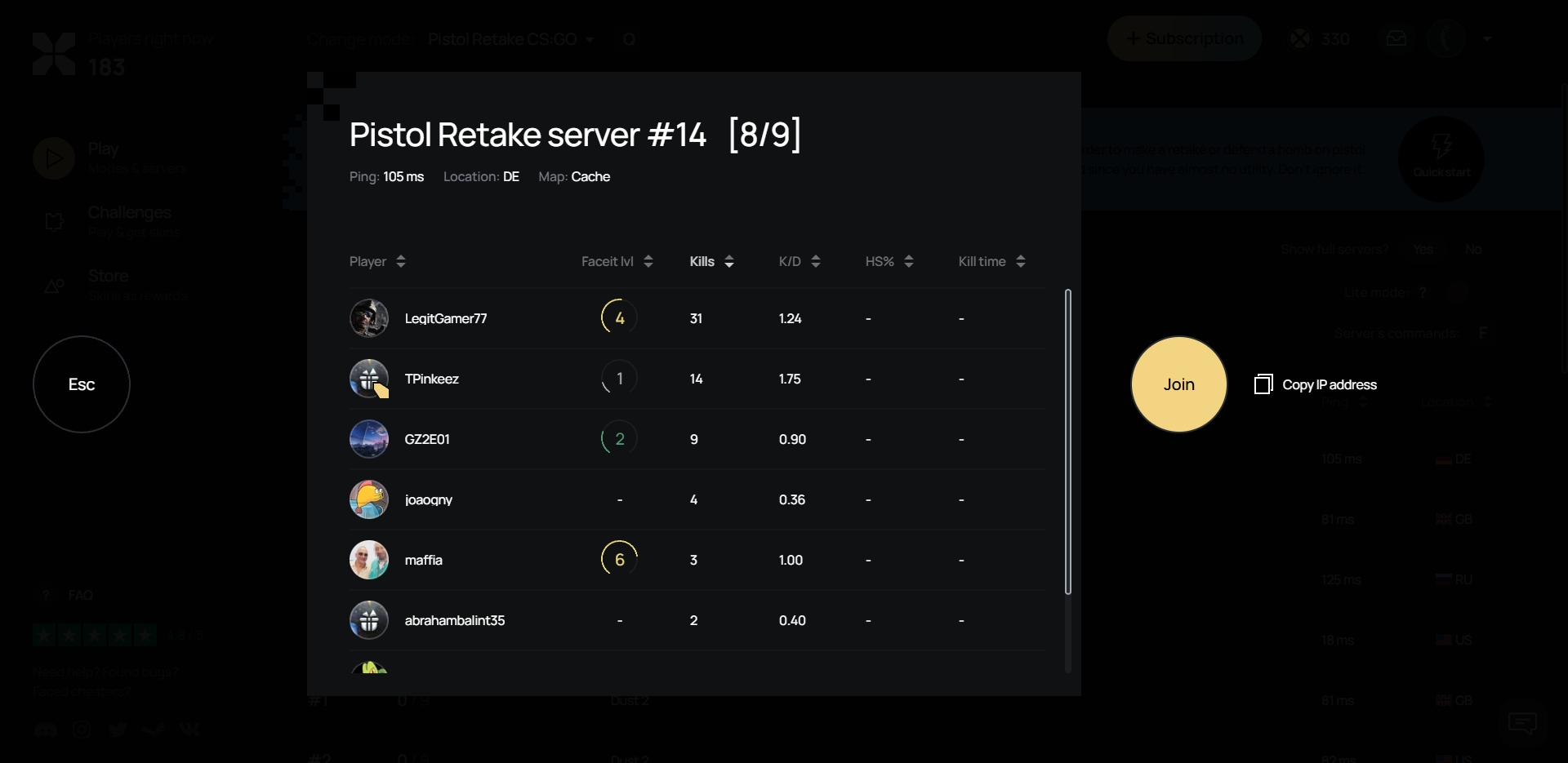 xPlay.gg Pistol Retake Server Players