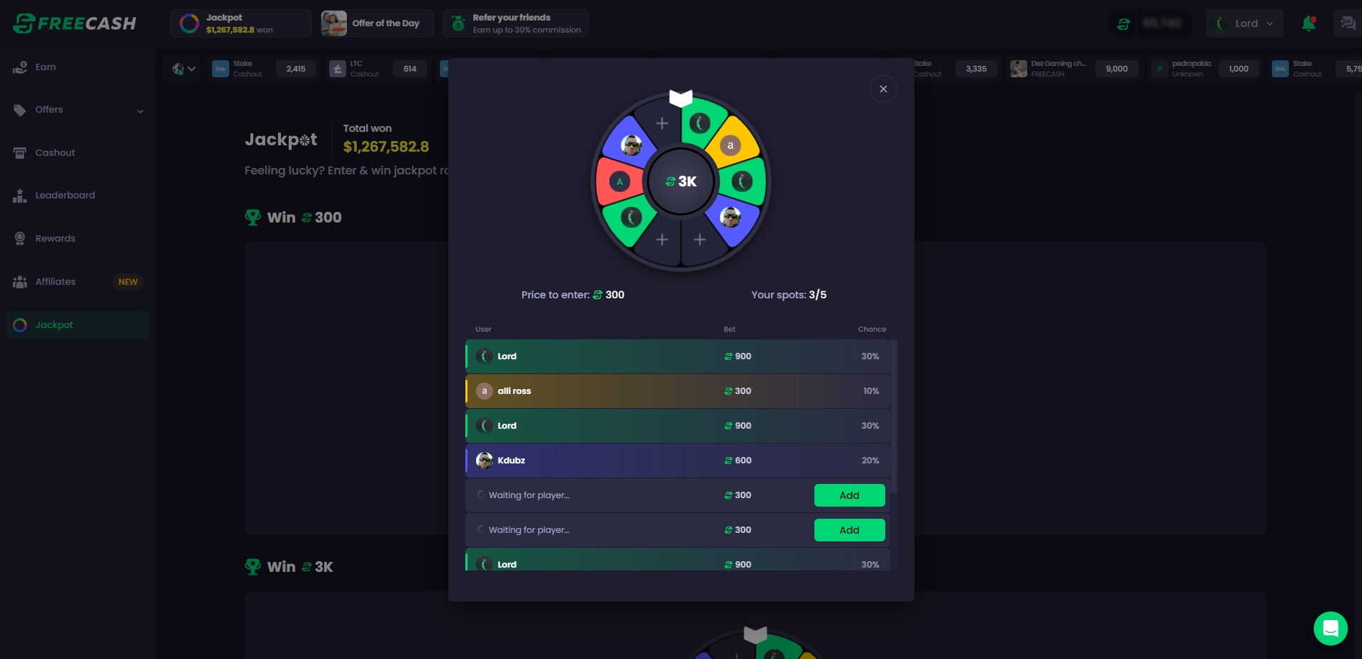FreeCash.com Jackpot Gamemode