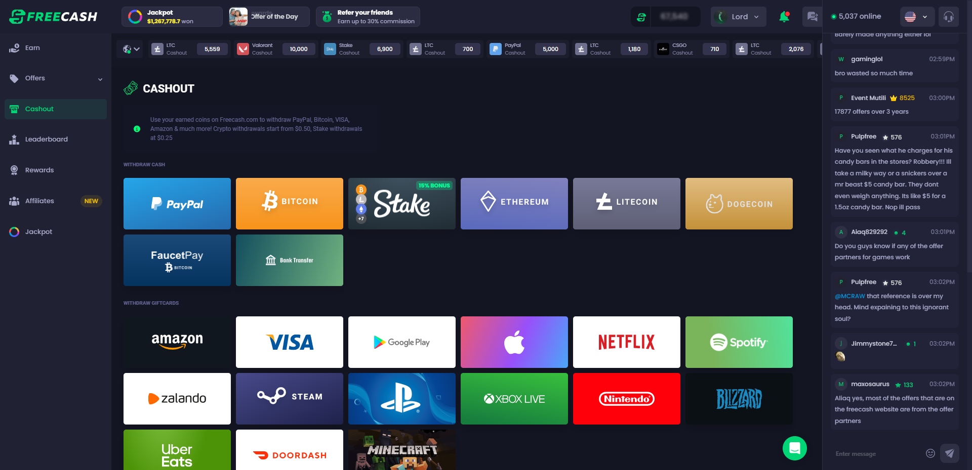 FreeCash.com Withdrawal Page