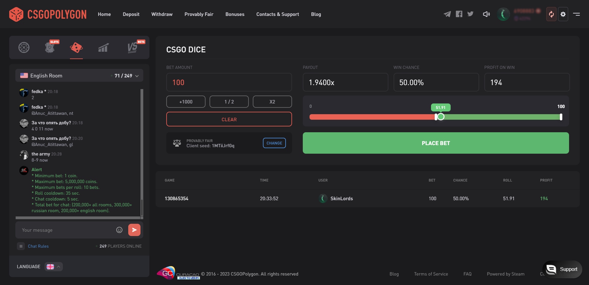 CSGOPolygon Dice Game