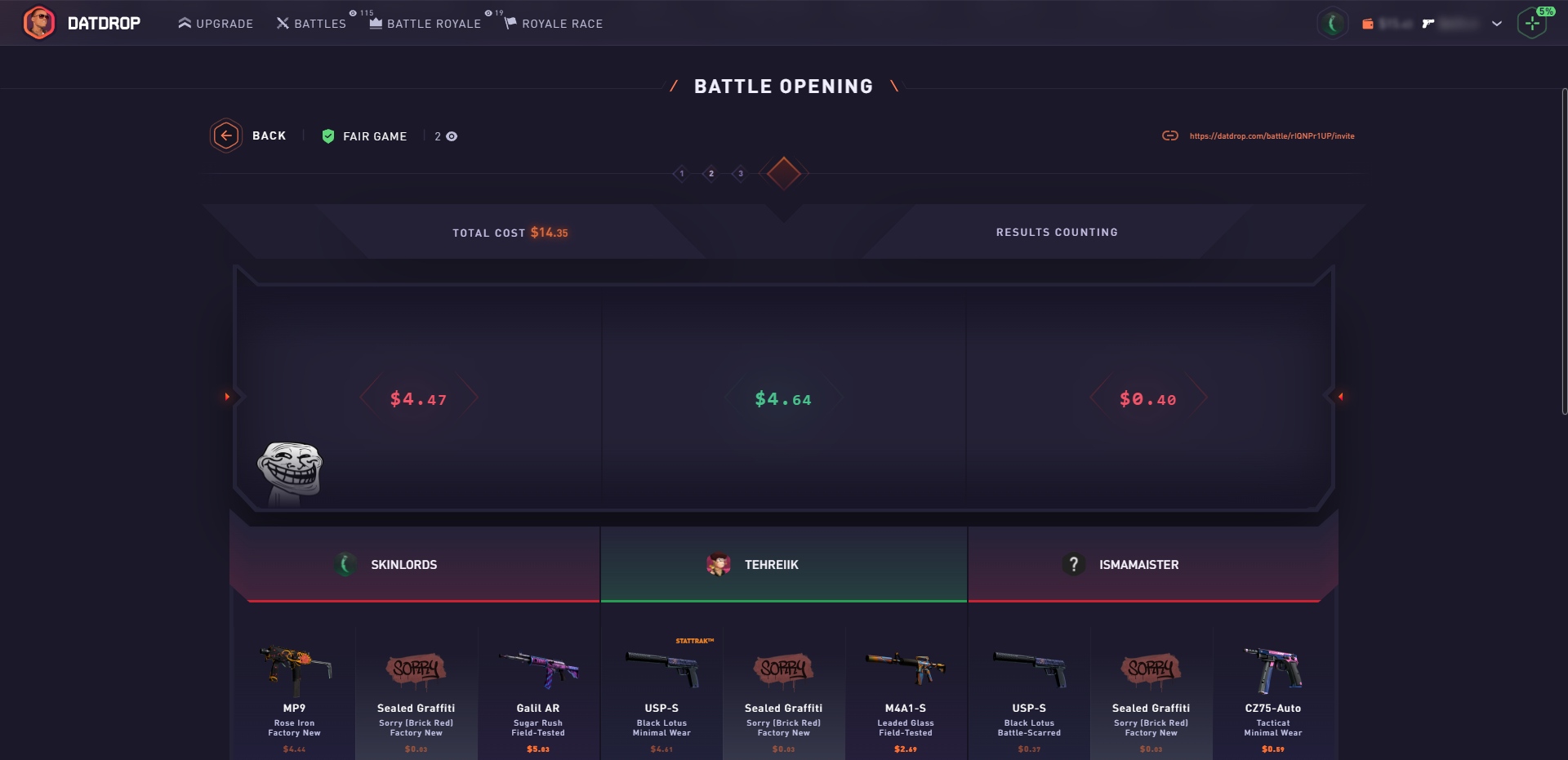 DatDrop Case Battles Opening Game Mode