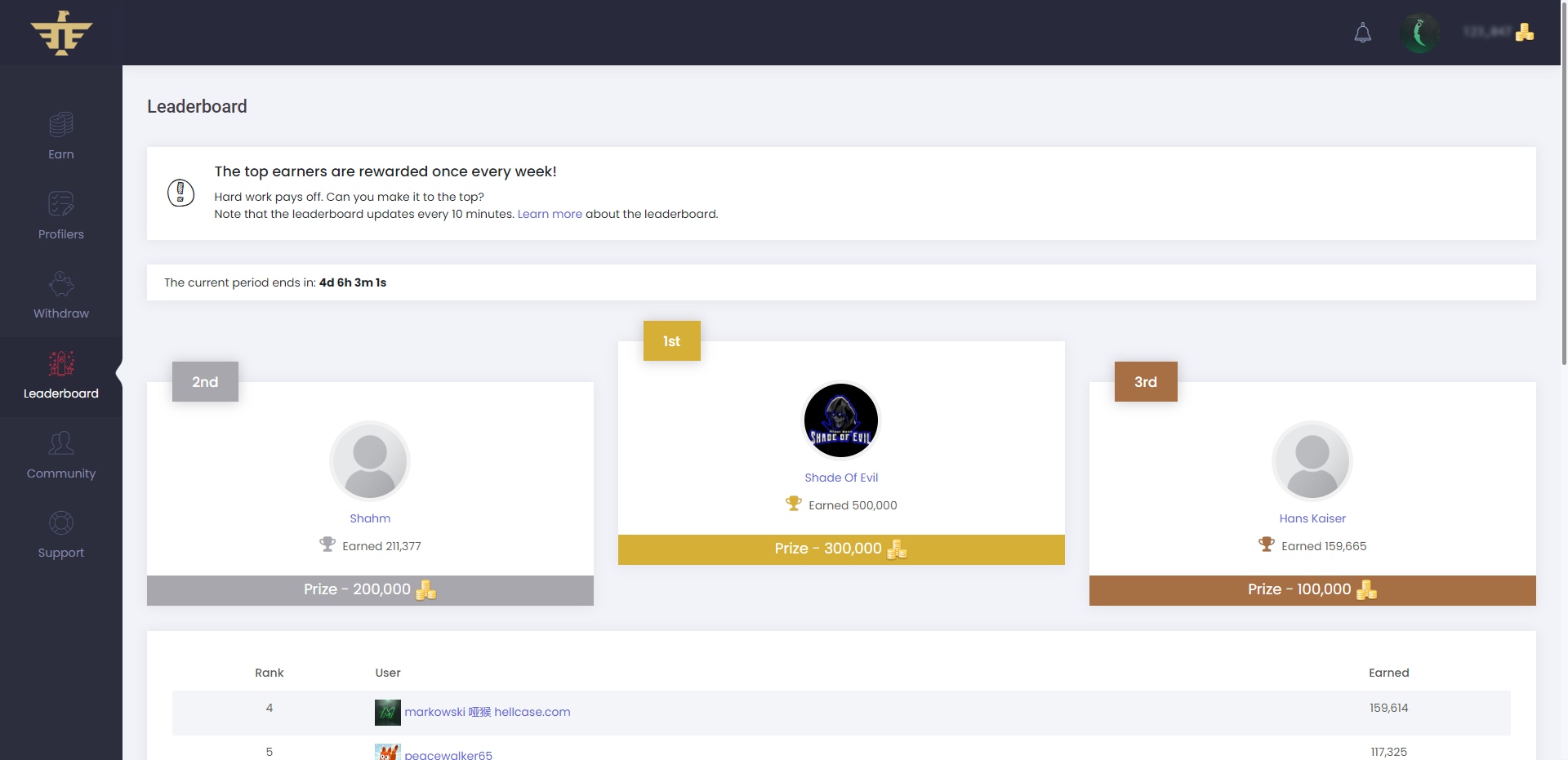 Idle-Empire Earning Leaderboards
