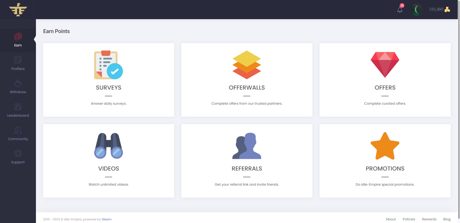 Idle-Empire Earning Page