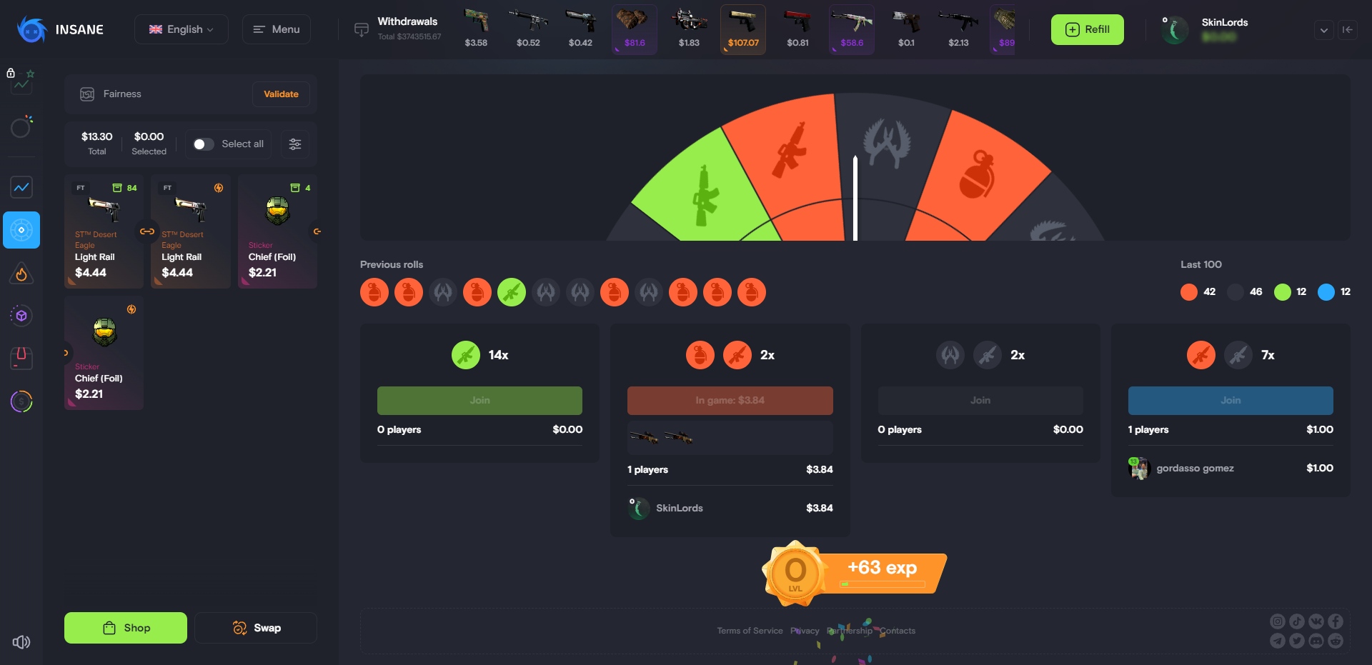 Insane.GG Roulette Slider Game