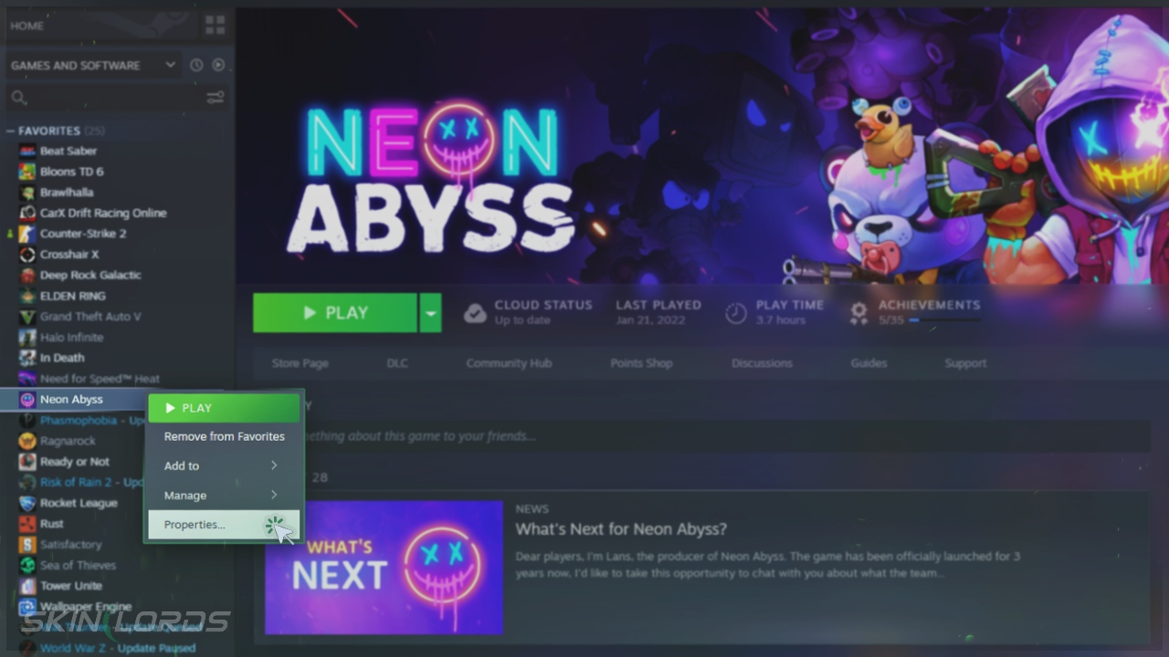 steam library properties tab