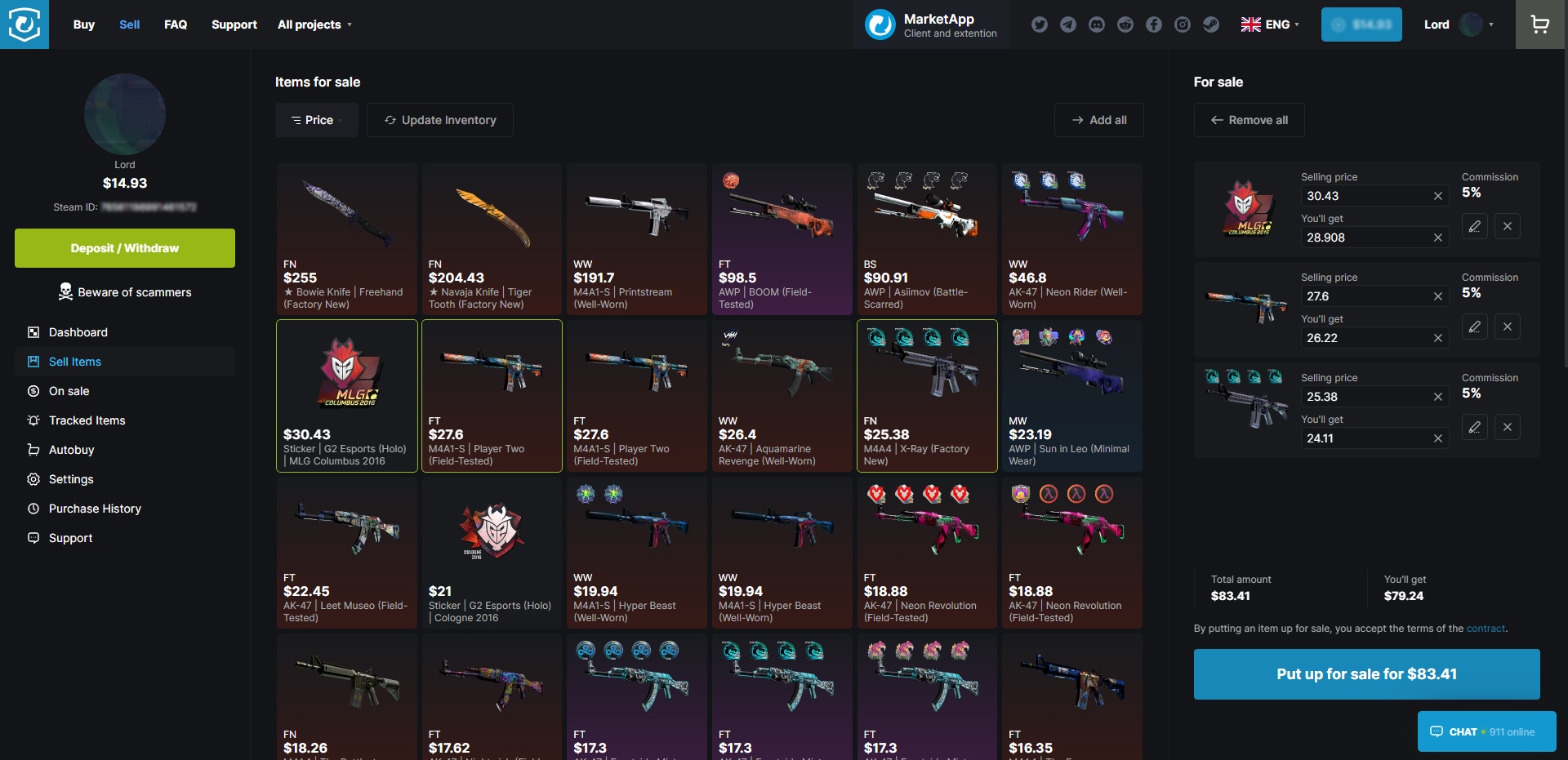Market.CSGO Item Selling Page