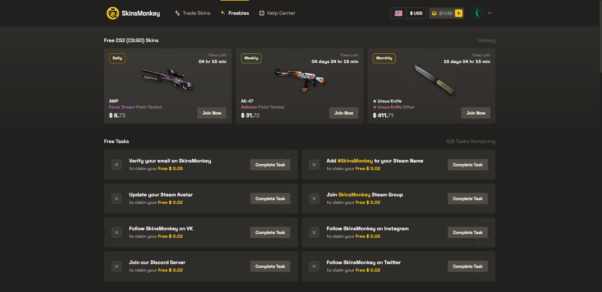 SkinsMonkey Freebies Page