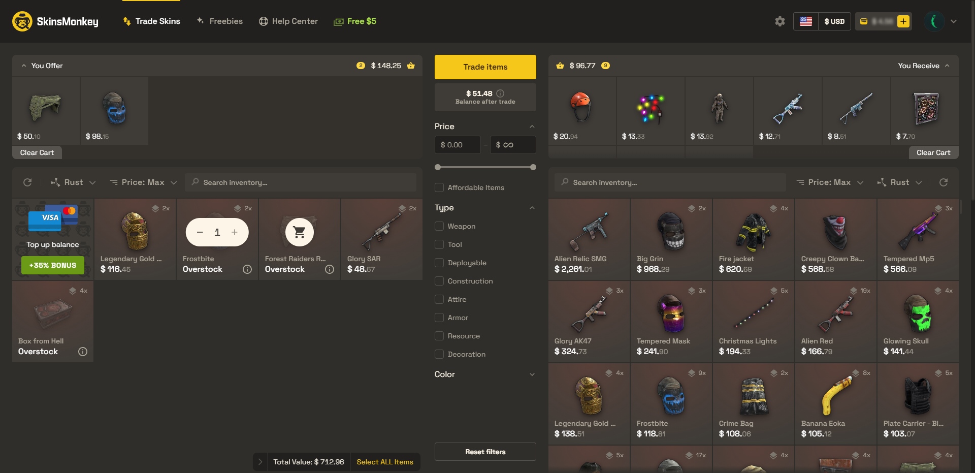 SkinsMonkey Rust Skin Trading