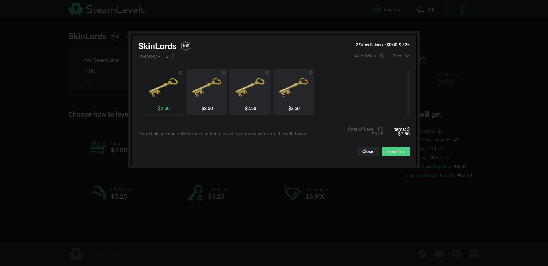 SteamLevels TF2 Key Deposit