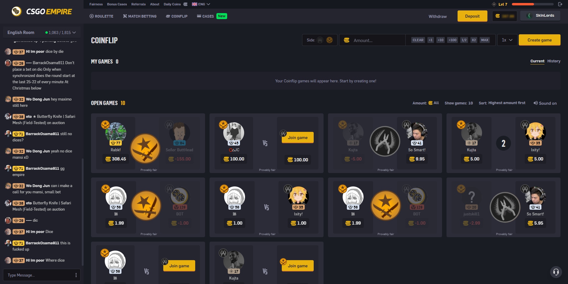CSGOEmpire Coinflip Game