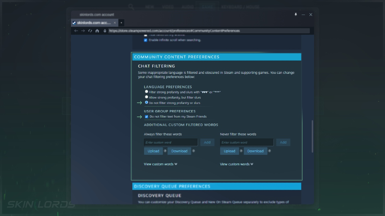 Disable Chat Filtering Steam Setting