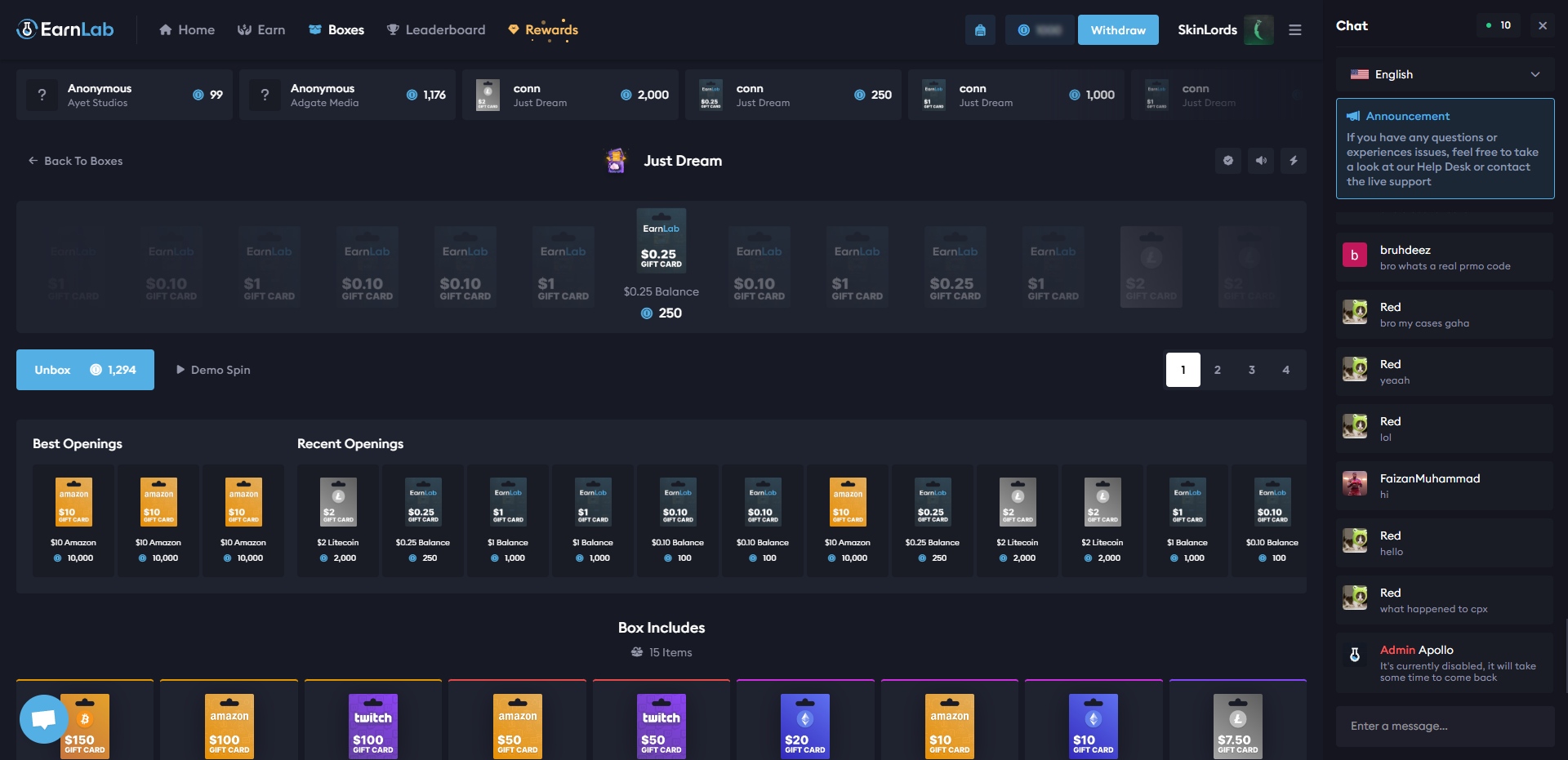 EarnLab Just Dream Case Opening