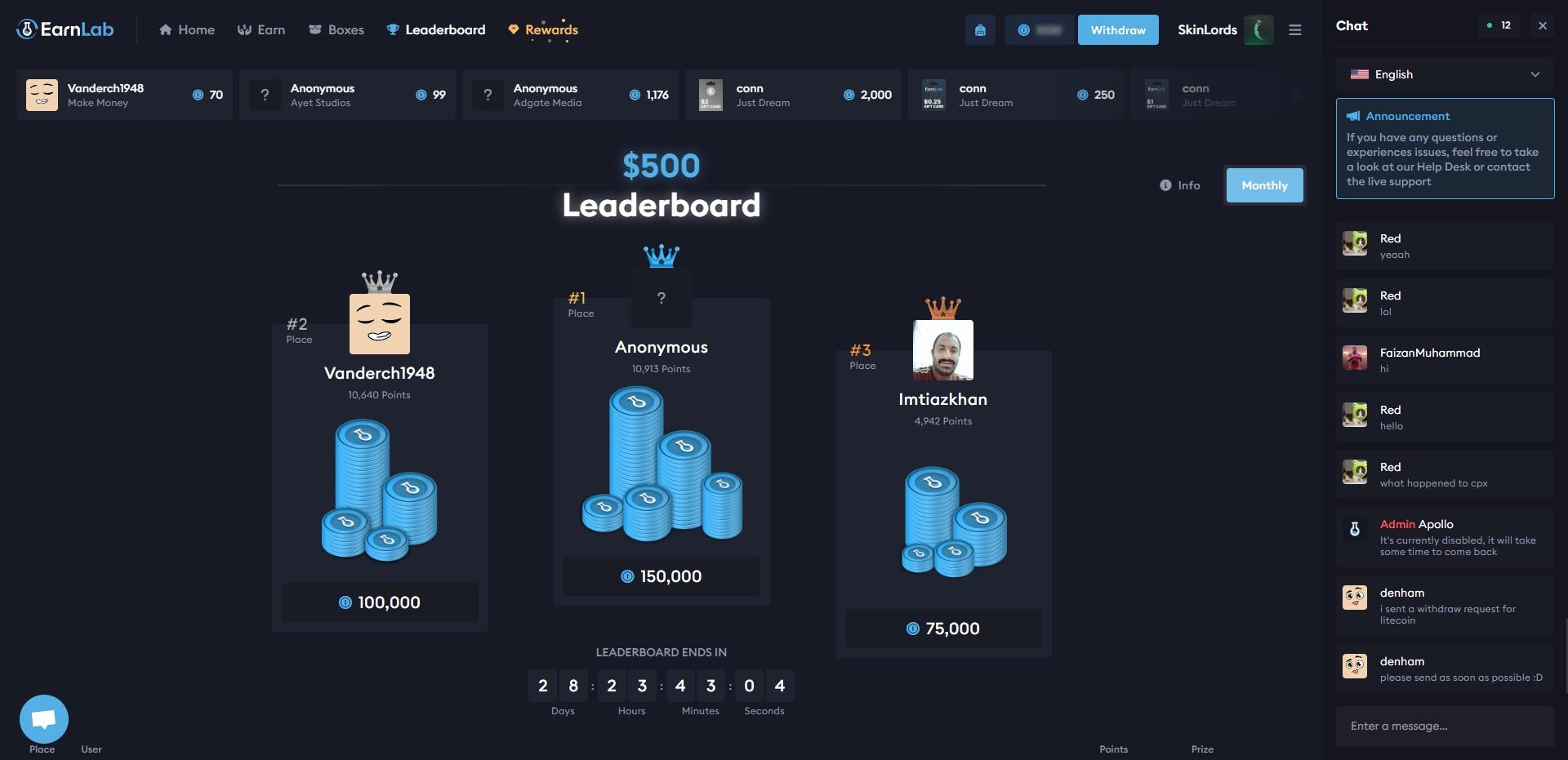 EarnLab Monthly Leaderboard