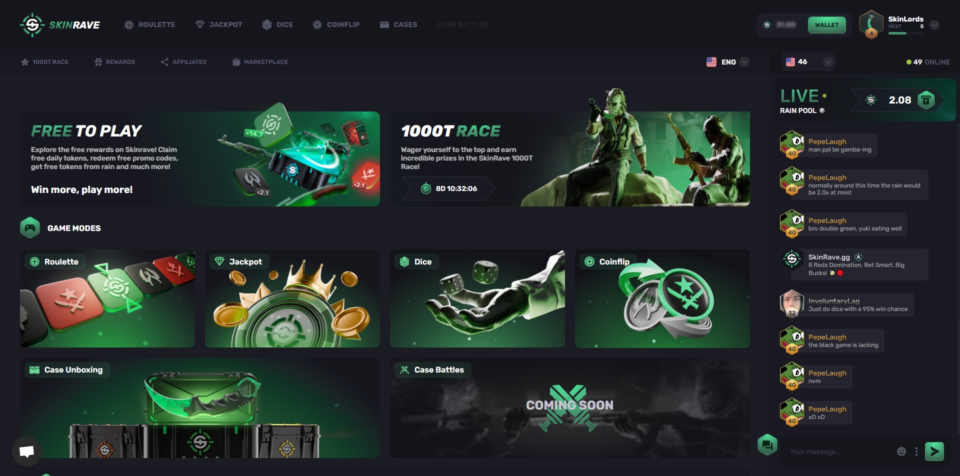 SkinRave Homepage Landing