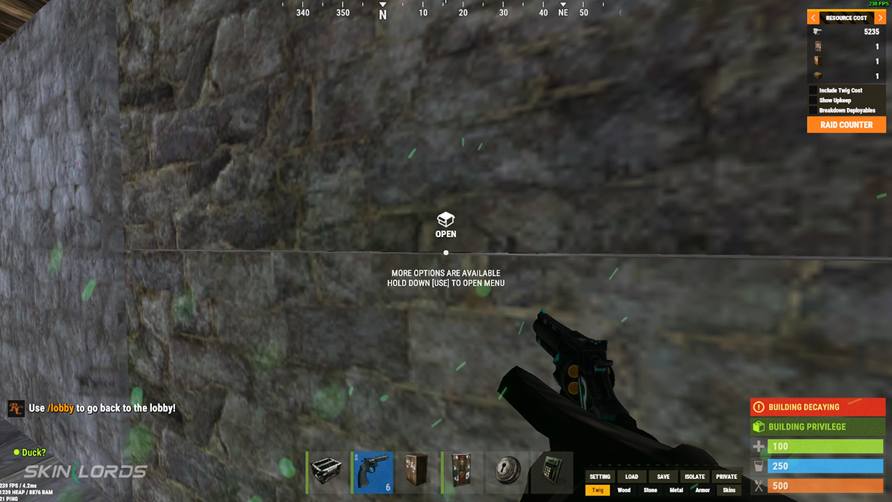 Stand on the box or item and shimmy around until you get the “OPEN” pop-up, which will allow you to open the TC and access all of your loot