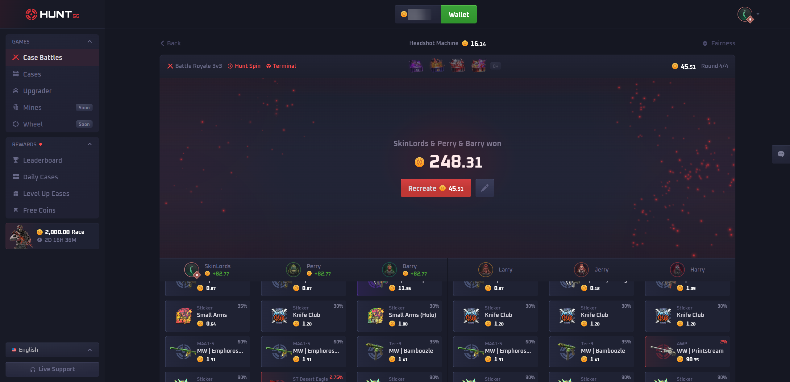 hunt.gg CS2 case battle win
