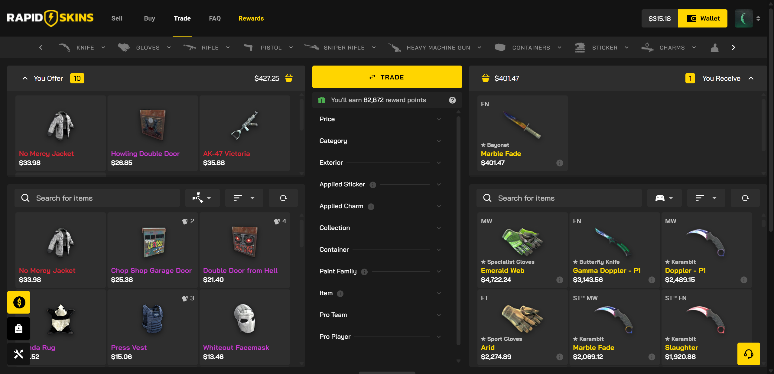 RapidSkins trade rust skins to cs2 skins
