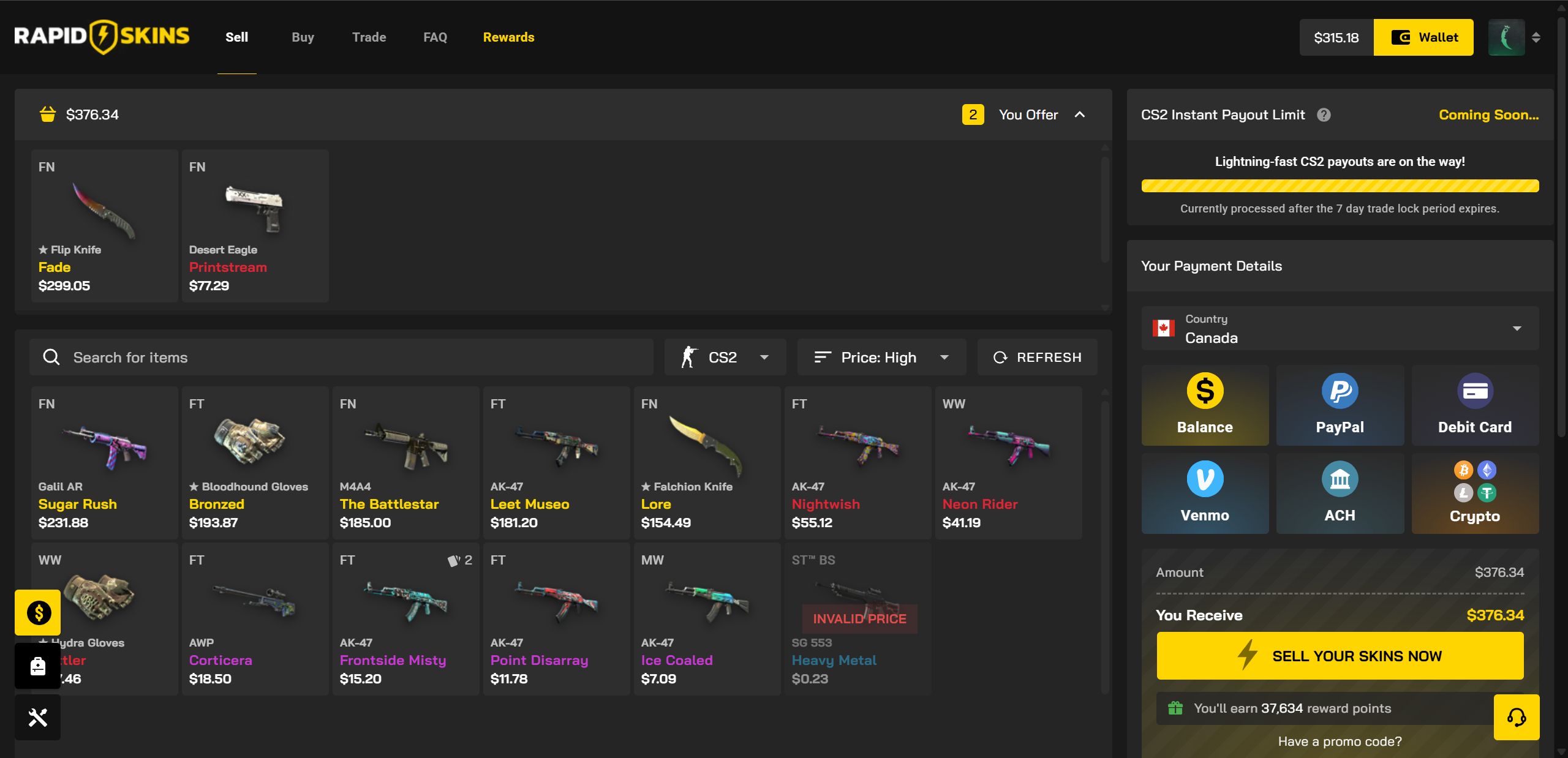 RapidSkins instant cashout