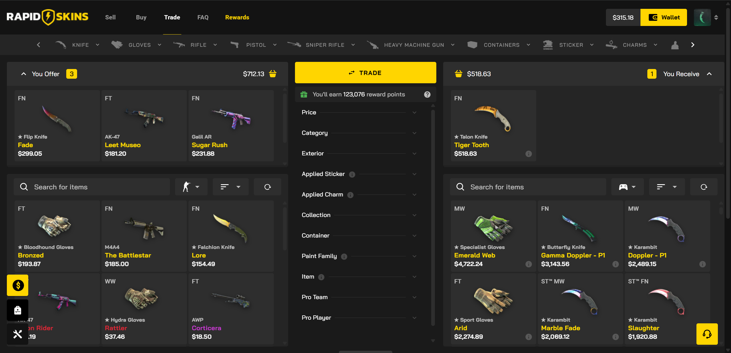 RapidSkins trade cs2 skins